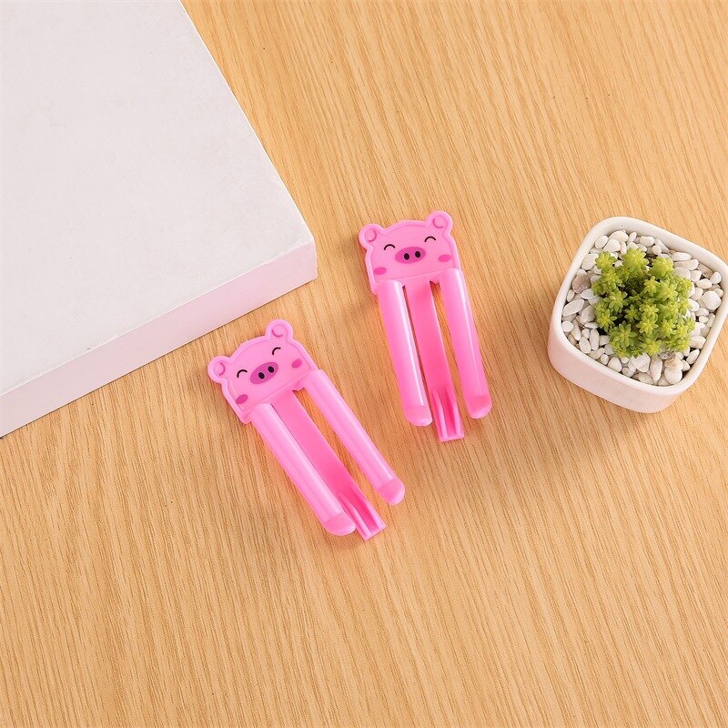 2 Stks/set Leuke Cartoon Dier Plastic Afval Bin Clips Cartoon Trash Clip Junkfolder Klem Keuken Schoonmaakproducten: Pink