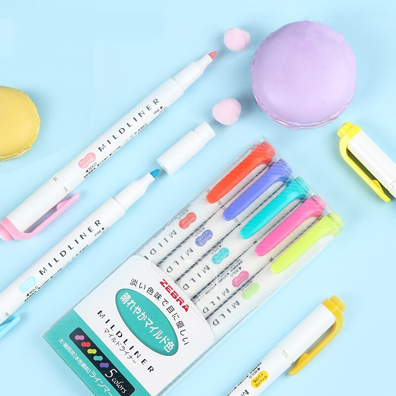 ZEBRA 5Pcs/Set Markers Highlighter Double Head Highlighter Liner Pen Cute Art Markers Japanese Art Stationery Supplies