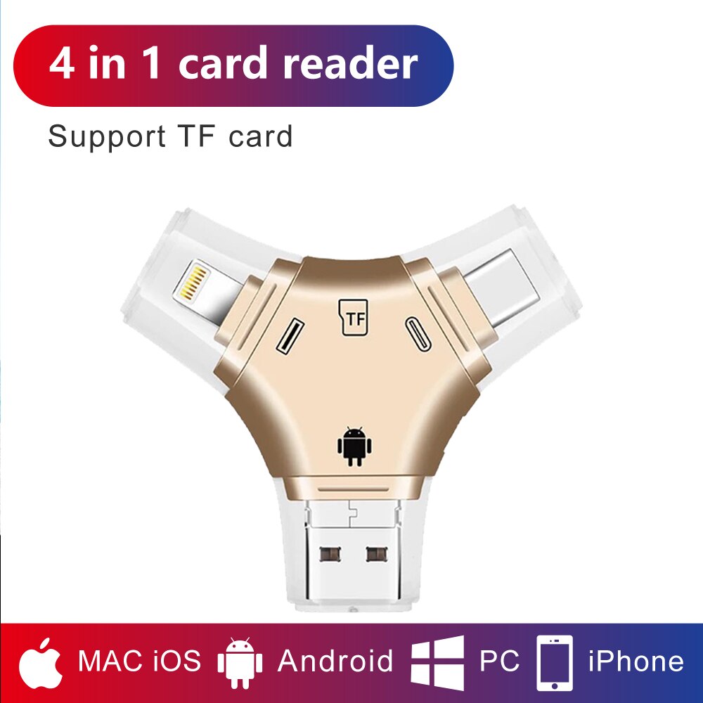 Micro sd tf-kaartlezer, flash-geheugenkaartadapter voor apple iphone, ipad, android-telefoon, macbook, computer 1 4 in -c-lezers