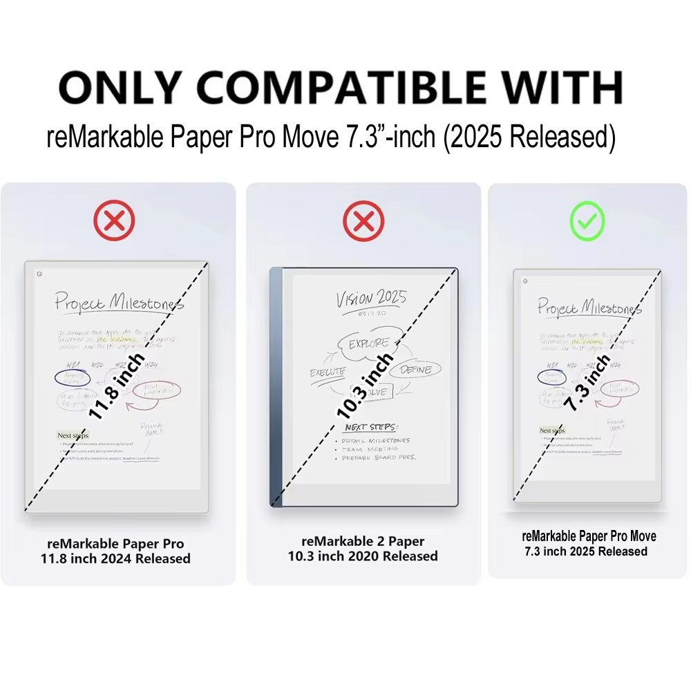 Etui til remarkable paper pro move 7.3 " magnetisk fastgørelse slim book folio beskyttelsesomslag med penlås automatisk dvale/vågn