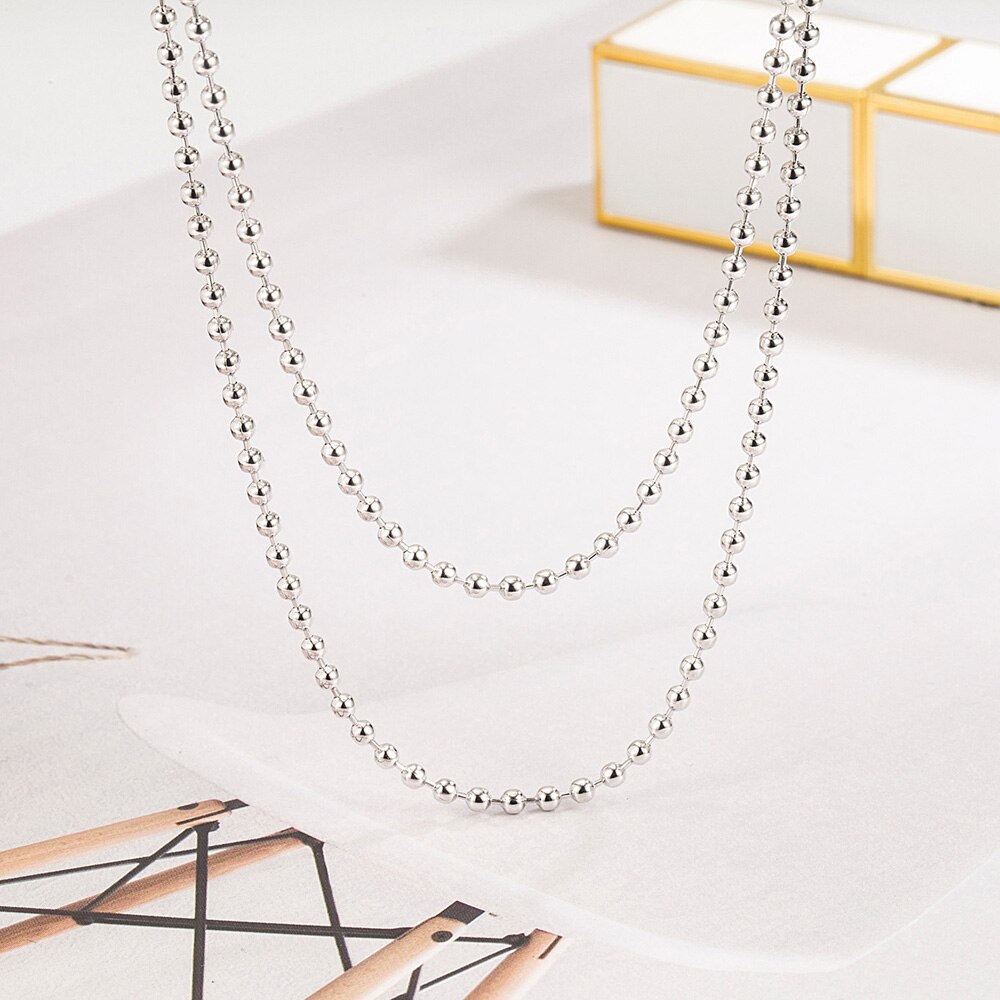 Collar de plata esterlina 100% 925 auténtica para mujer, cadena de cuentas de 2,3 MM y 18 a 28 pulgadas, para hombres y niños, joyería fina