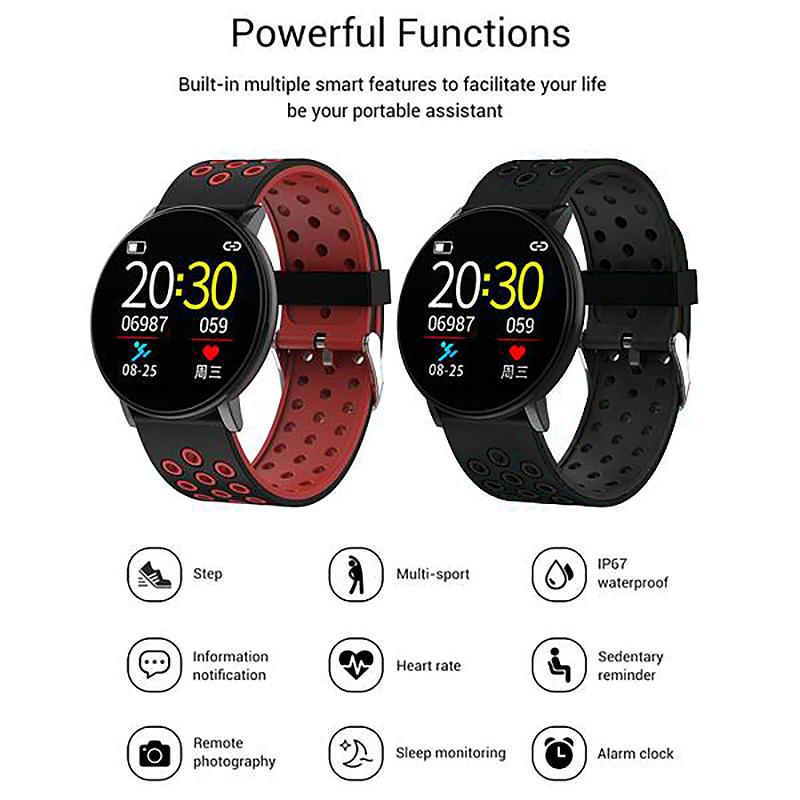 W8 Smart Watch IP67 Waterproof Smartwatch Heart Rate Blood Pressure Fitness Tracker Smart Bracelet Wristband