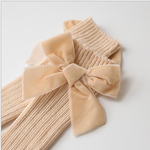 0-3 ans automne et hiver grand nœud en laine bébé chaussettes couleur unie pure mi-haute enfant filles tube chaussettes