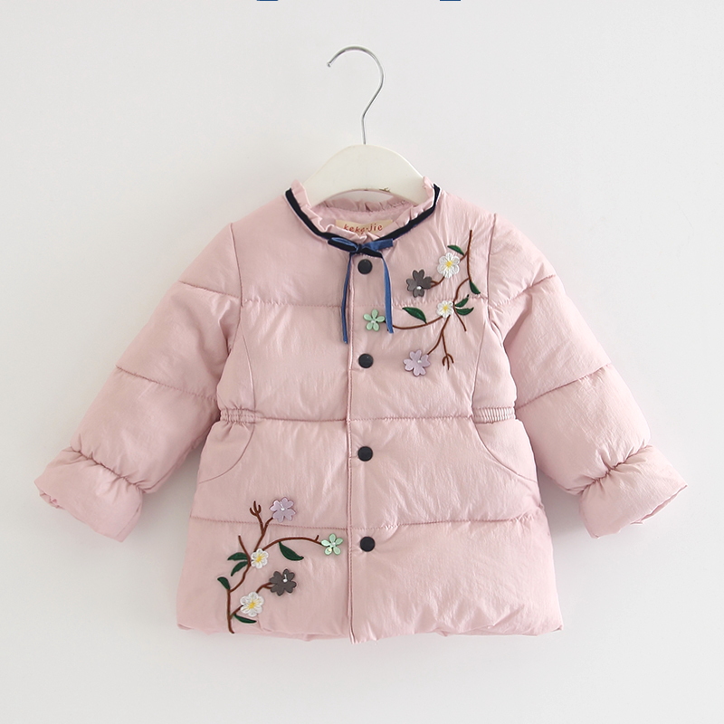 Children Outerwear Winter Warm Baby Girls Coat Infant Baby Parkas Thick Kids Clothes With Flowers Appliques pink green 0-3Y