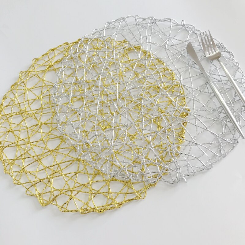 4PCS Round Placemat Table Placemat Kitchen Dinner Handmade knitting irregular Christmas Shinning Gold Silver