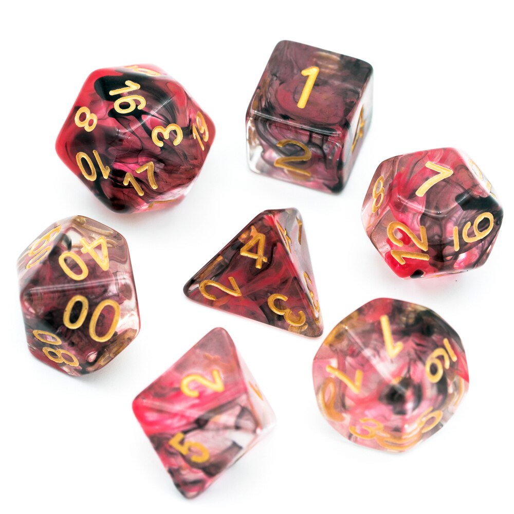 7 pièces/ensemble tourbillon mdn dés D & D dés D4 D6 D8 D10 D % D12 D20 jeux polyèdres jeu de dés pour jeux de Table MTG RPG: Rose Red Black