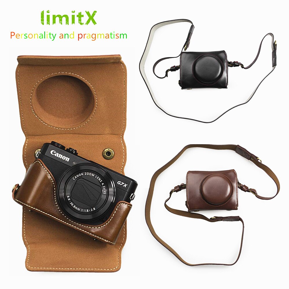 Luxe PU Leather Camera Bag case cover met strap open Batterij Voor Canon Powershot G7X Mark II III G7XII g7XIII Camera