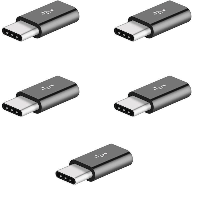 5/1Pcs Mobiele Telefoon Adapter Microusb Naar Usb C Adapter Microusb Connector Voor Huawei Xiaomi Samsung Galaxy S21 adapter Usb Type C: 5pcs(Black)