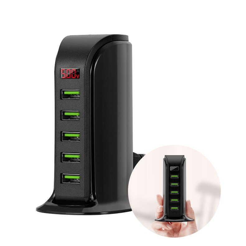 5 Port USB Plug Charging Station Dock Stand Desktop Multiple Ports Charger Convenient Fast Charging for Car Phone Home Office