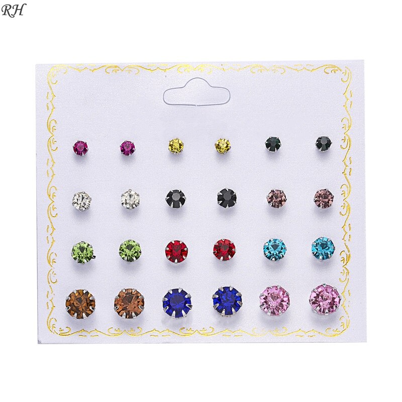 12 pairs/set Crystal Simulated Pearl Earrings Set Women Jewelry Piercing Ball Stud Earring kit Bijouteria brincos