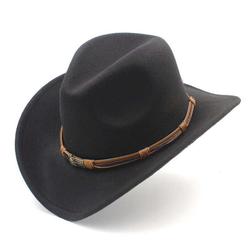 Mistdawn dame herre ull vestlig cowboyhatt herre dame cowgirl jazz sombrero lokk belte str 56-58cm