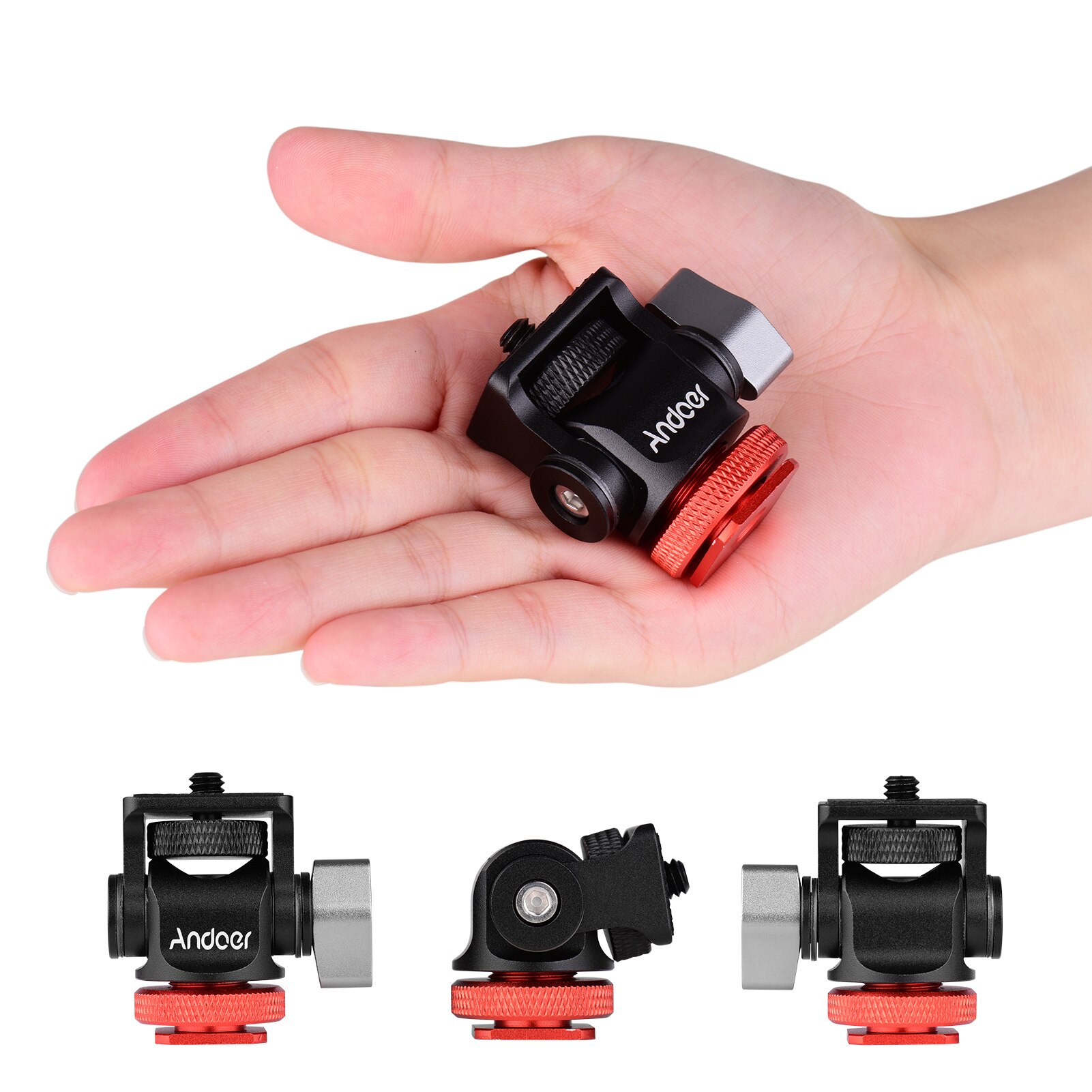 Andoer Mini Monitor Mount Tripod Head Cold Shoe Adapter 1/4 Inch Screw for Mounting Camera Monitor Flash Mic LED Fill Light