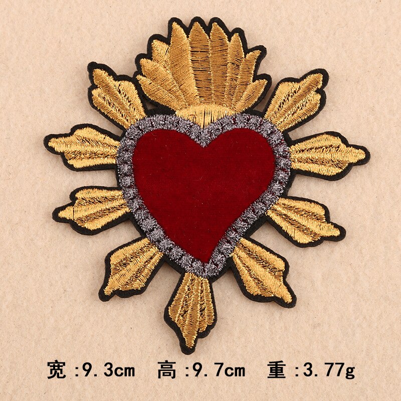 Guld krone kærlig rødt hjerte brugerdefinerede kærlighed broderi patches iriserende applikation sød form klistermærker tøj diy: C3 l4-2