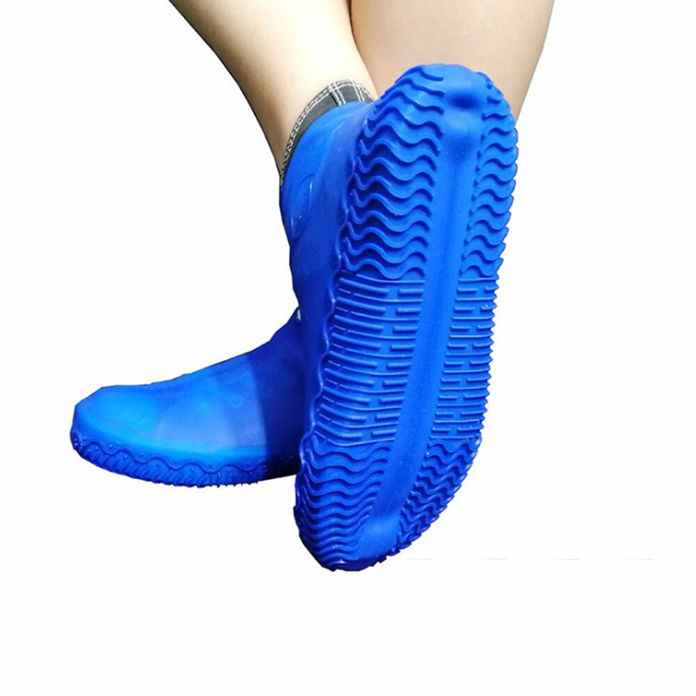 Par genanvendelige silikone skoovertræk s / m / l vandtætte skoovertræk udendørs camping skridsikker gummi regn støvle oversko: Blå / S