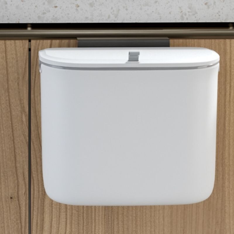 Cubo de basura antiolor para cocina, tapa de reciclaje de plástico para colgar, montaje en pared, color blanco, 9l