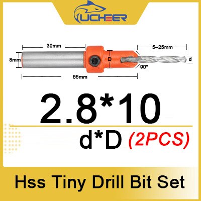 Ucheer 1 set hss timmer liten träbearbetning försänkt borrkrona set skruvskärare träverktyg för metall trälegering borr + skiftnyckel: D2.8-d10