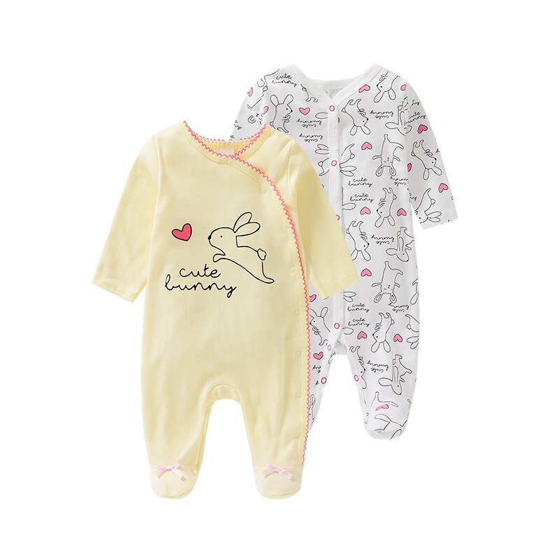 Baby Unisex Rompertjes 2-Pack Nachtkleding Spelen Jumpsuits Set Jongens Meisjes Lange Mouw Ropa Bebe Kleding 0-3-6-9-12M Kids Overalls: Yellow 2pcs / 3M