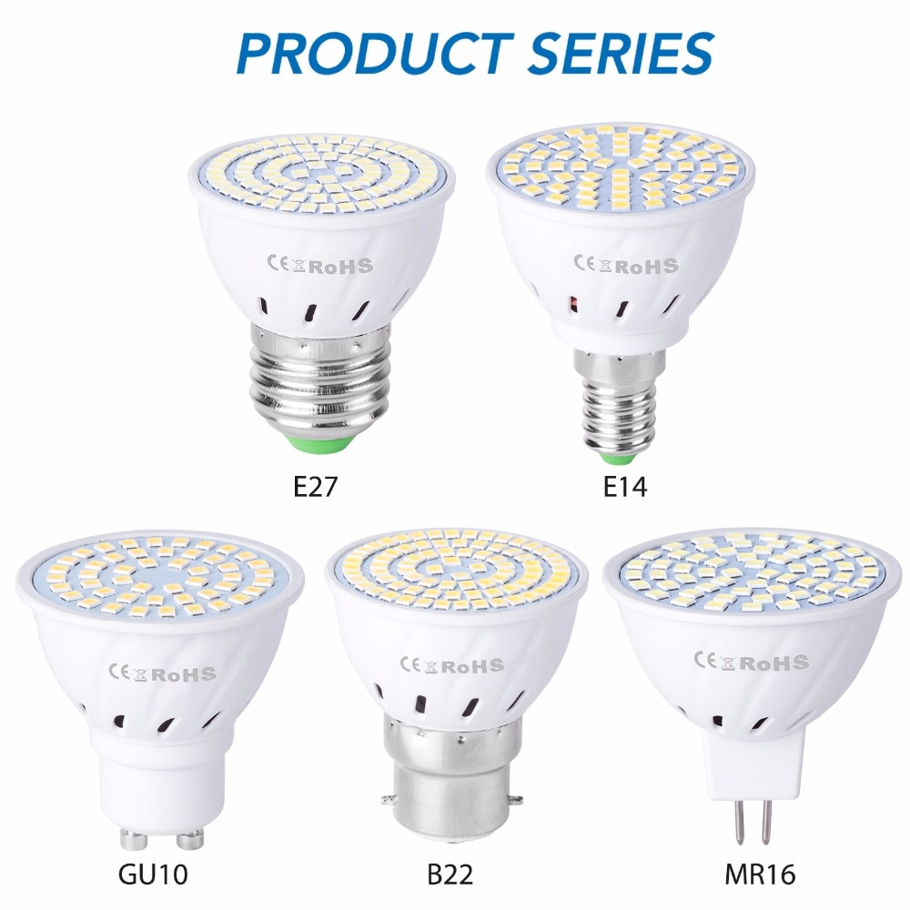 Gu10 ledet  e27 lamper  e14 søkelyset pære 48 60 80 ledet lampara 220v gu 10 bombillas ledet  MR16 gu5.3 lampada få øye på lys  b22 5w 7w 9w