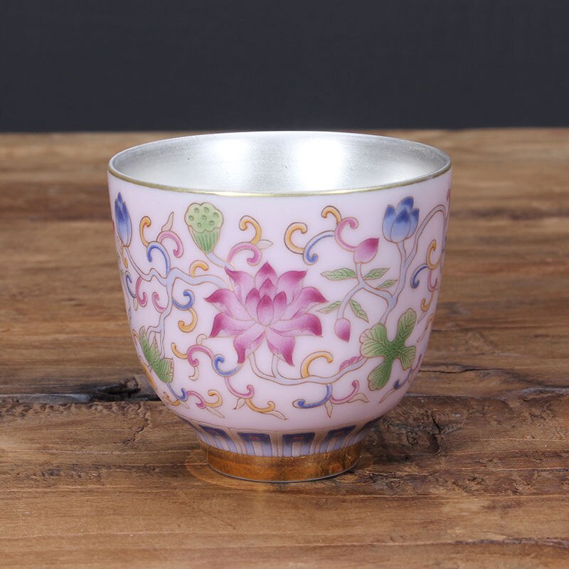 Tasse à thé à Double fond de 65ml, bols à thé de style chinois, tasse en céramique, revêtement interne argenté, tasse impériale asiatique, beau service à thé: style 3