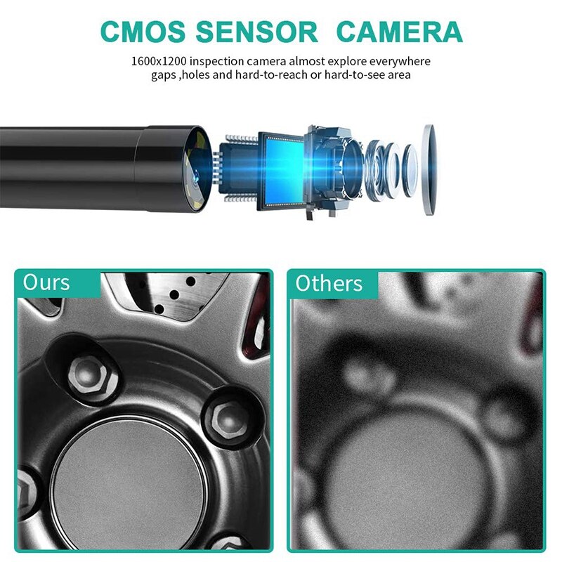 Wireless Endoscope WiFi Inspection Camera 1200P HD Borescope with 8 LED and 5M Cable Snake Pipe Camera for IOS Android