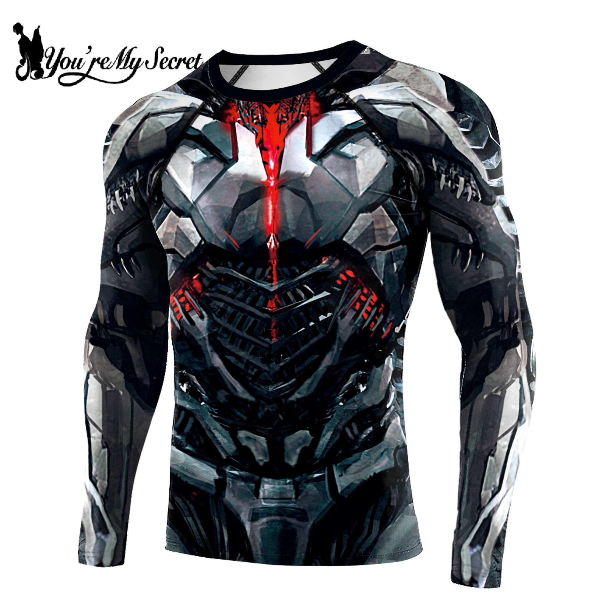 [Du bist mein Geheimnis] Superheld Langarm Workout 3D Kompressionsshirt Comics Cosplay Kostüm Herren Quick Dry Rash Guard Gym Tops