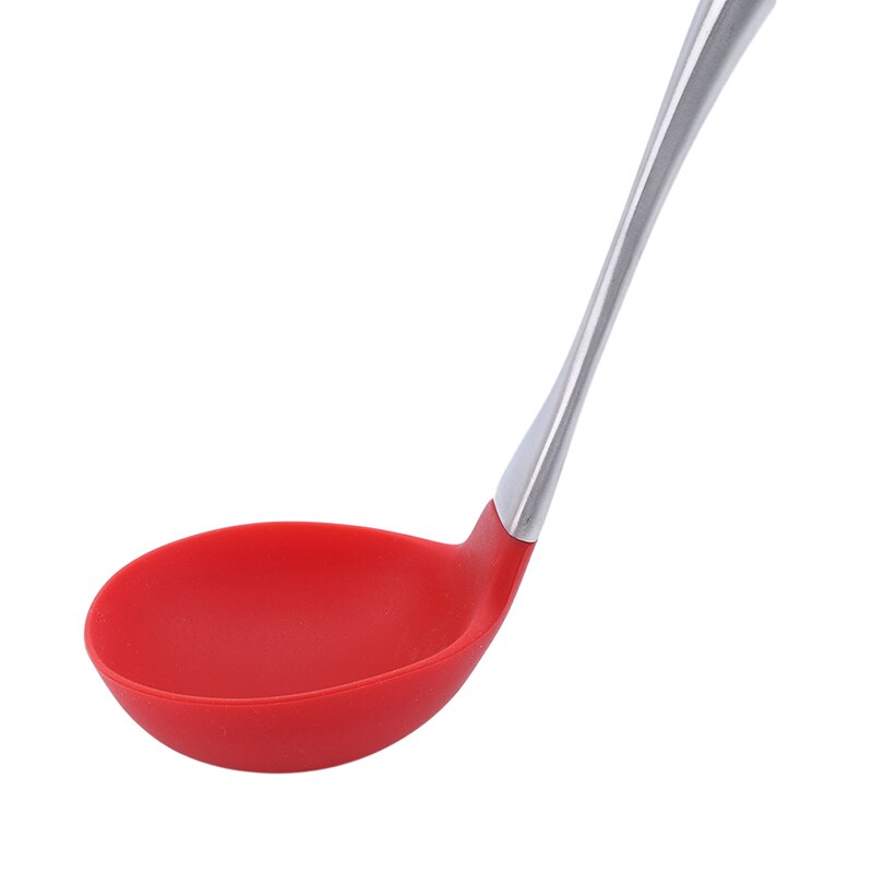 Non-stick silikone slevsuppe ske buet håndtag ubrydelig stor rund scoop til middag køkken spisestue bordservice: Rød