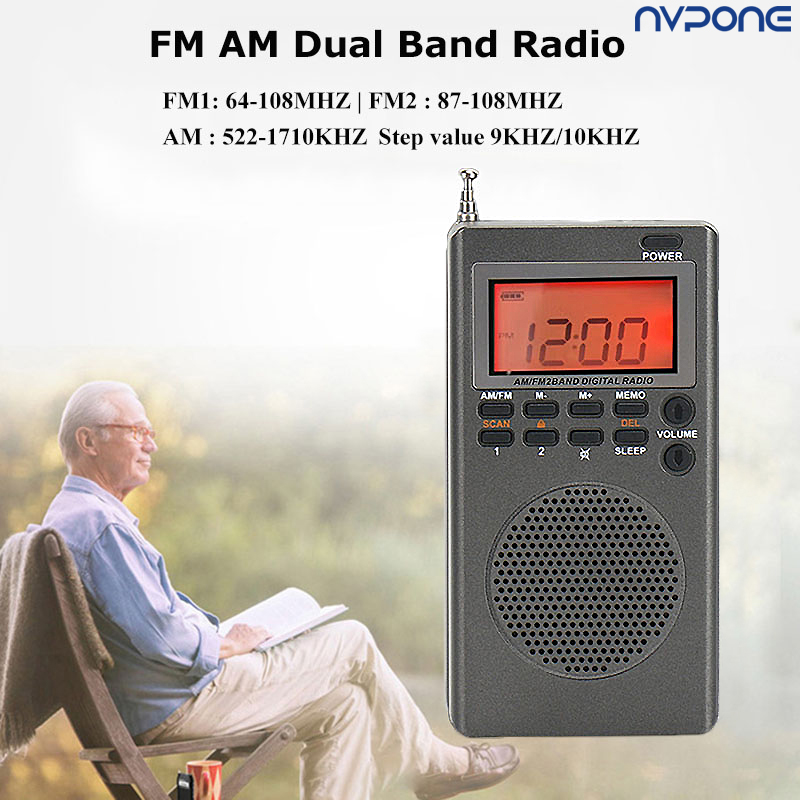 Mini Pocket FM AM Radio 9K/10K Radios Receiver Built-in Speaker Backlight HD Display Screen Alarm Clock Sleep Timer Elder
