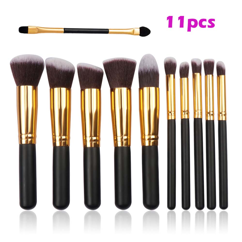 MB01-pincel de madera para base de maquillaje, juego de sombra de ojos, brocha, brochas de maquillaje: 11pcs Black