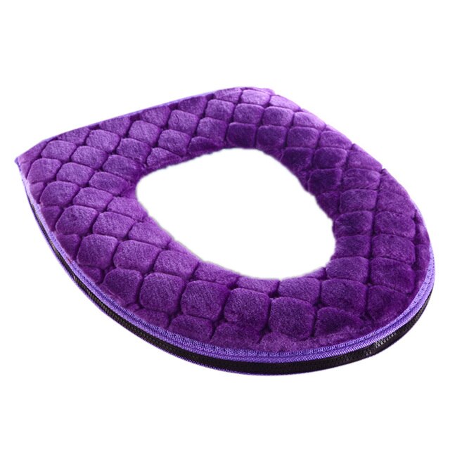 Cojín de inodoro de felpa para el hogar, cubierta de asiento de inodoro gruesa, suave y cálida, impermeable, productos de baño universales para el invierno: Morado