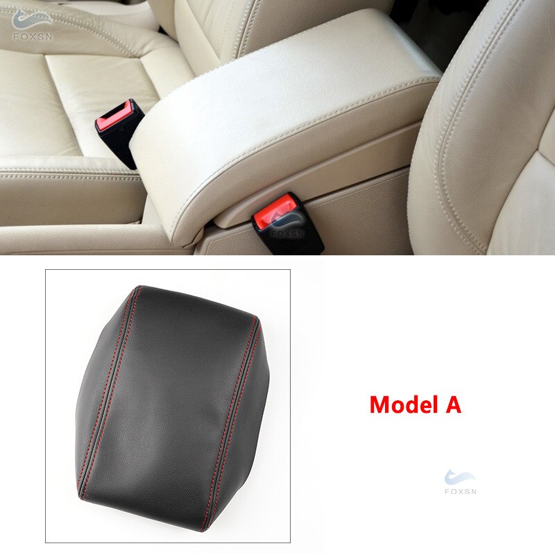 Garniture de boîte d&#39;accoudoir de commande centrale en cuir microfibre, accessoires de voiture pour VW Touran 2006 2007: A Black-red line
