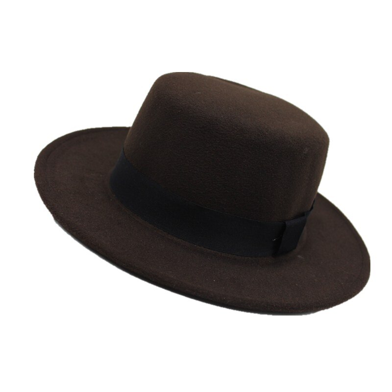 Seioum Brand Wool Boater Flat Top Hat For Women's Felt Wide Brim Fedora Hat Laday Prok Pie Chapeu de Feltro Bowler Gambler Top H