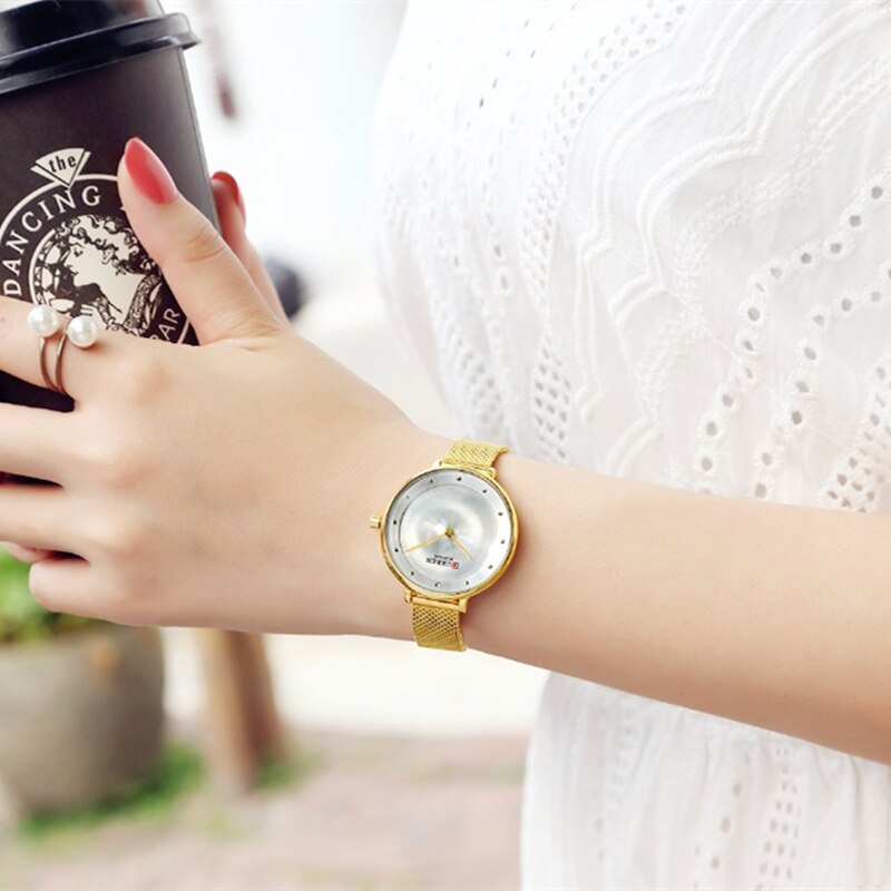 Womens Gold Horloge Mode Strass Quartz Dames Armband Horloges CURREN Vrouwelijke Klok Staal Mesh relogio feminino