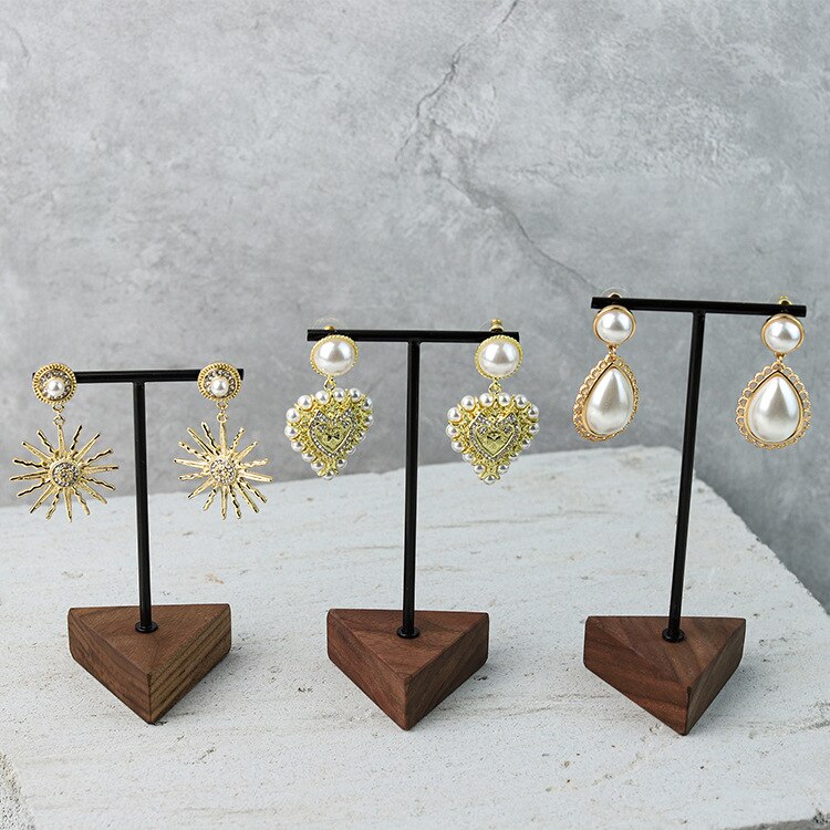 3Stck verdreifachen-enge getrieben T-Bar Ohrringe Schmuck Schießen Requisiten Nussbaum Ornamente Schmuck Anzeige Stand