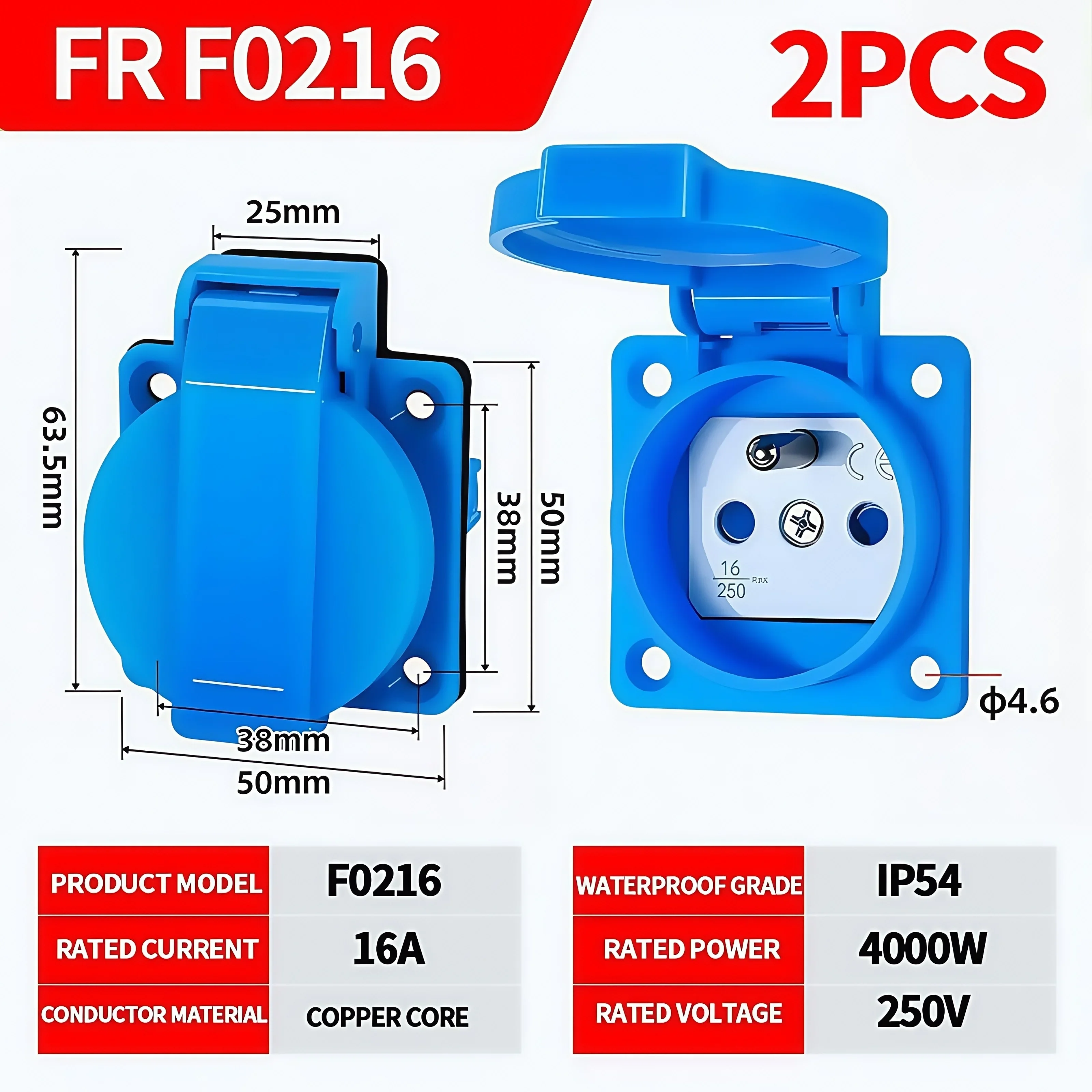 16a/250v industriella  ip54 vattentäta uttag multifunktionella kontakter väggpanelmonterade uttag för brasilien storbritannien tyska eu franska: Typ 15