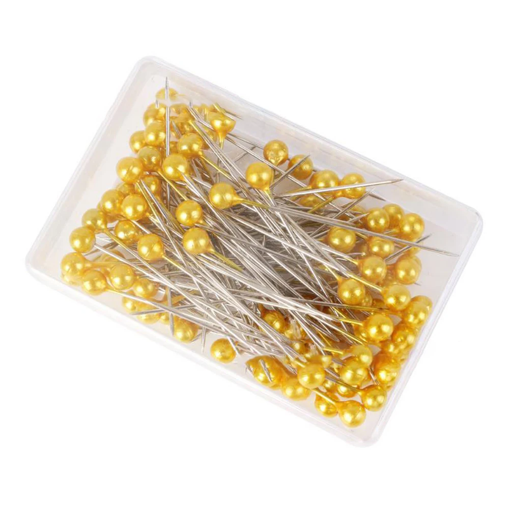 100Pcs/Box Colorful Round Pearl Head Needles Stitch Straight Push Sewing Pins Dressmaking DIY Accessories Positioning Tools: army green