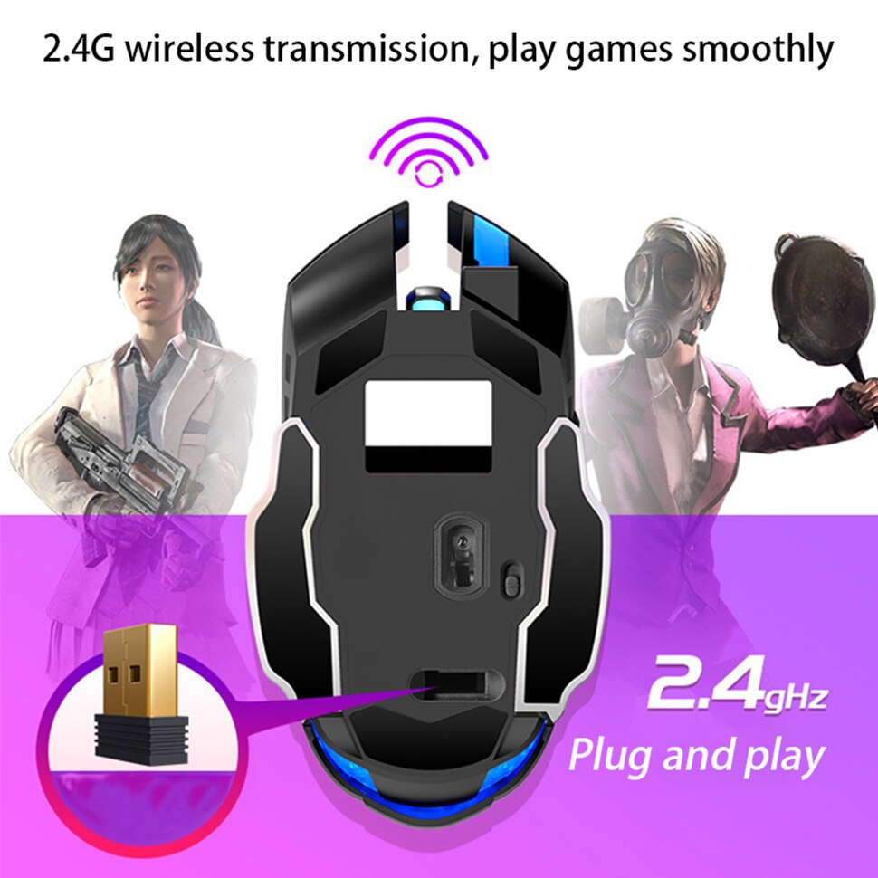 2.4G Wireless Gaming Mouse 1600 DPI LED Rechargeable Adjustable Gamer Silent mouse Mute Gamer Mouse Game Mice For PC Laptop