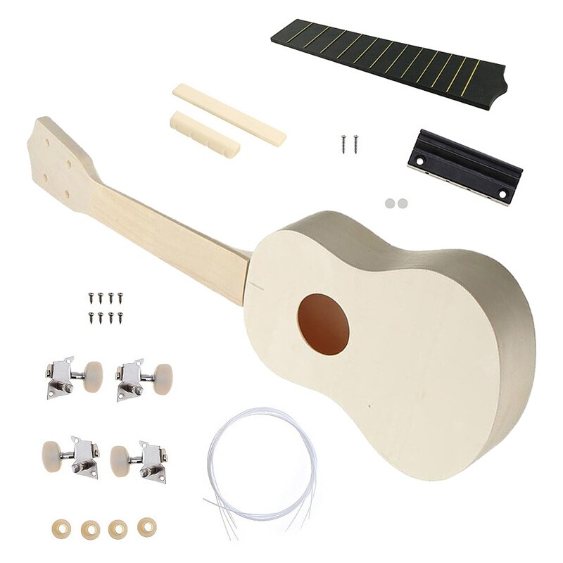 -kinderen sopraan ukelele doe-het-zelf kit 21 inch lindehout 4 snaren hawaiiaanse gitaar voor handwerk schilderen perfecte kindercampagne: Default Title