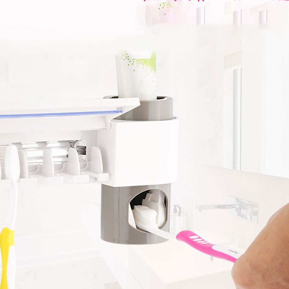 Accesorios de baño, soporte para cepillo de dientes, dispensador automático de pasta de dientes, soporte para montaje en pared, estante, utensilios para el baño, 1 Juego