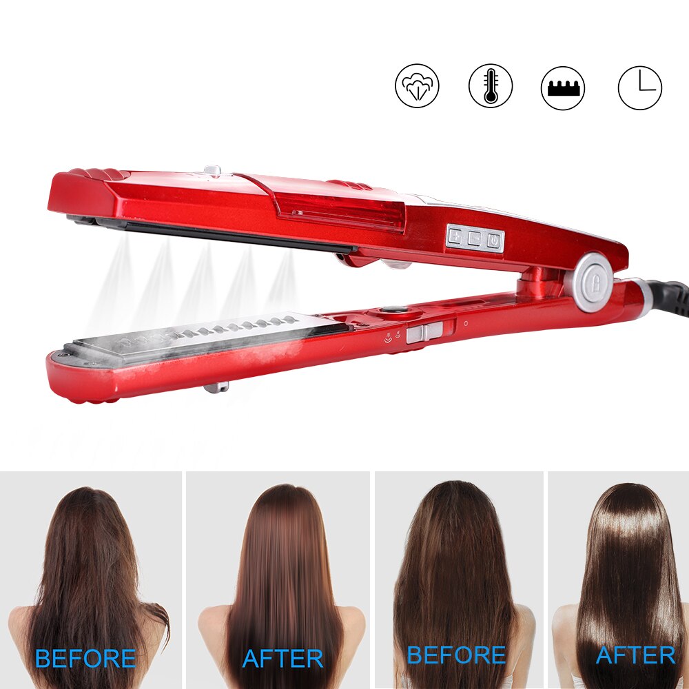Steam Straightener LCD Display Ceramic Flat Iron Hair Straightening Straighteners Hair Salon Steam Styler