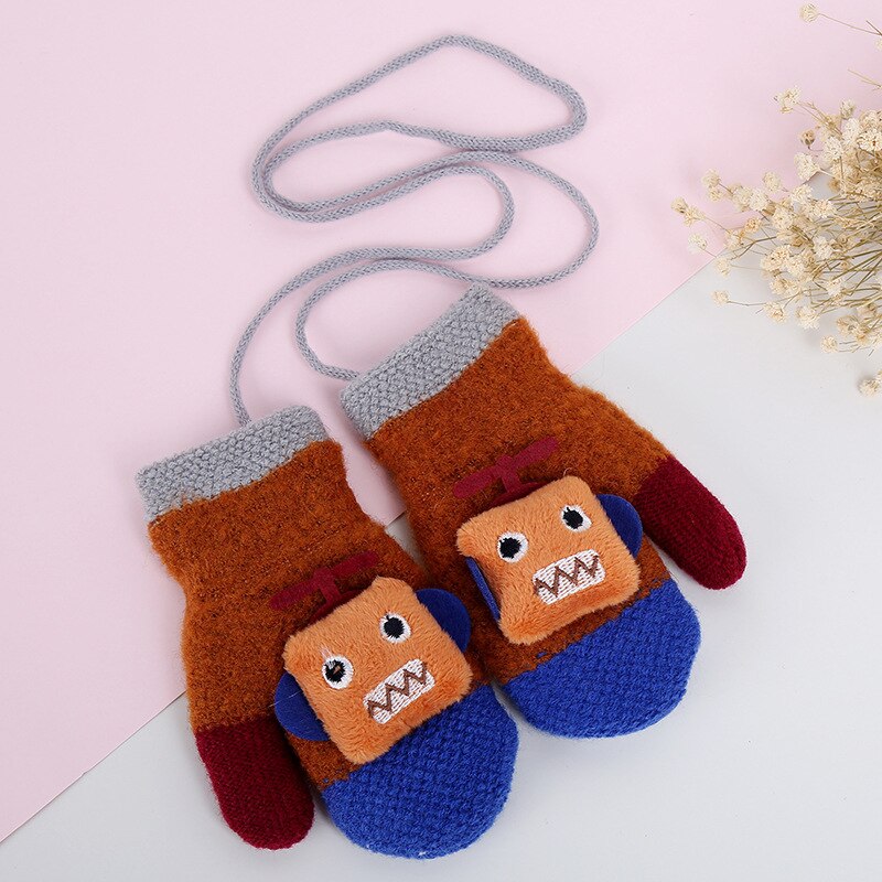 Wecute-gants en laine pour bébé | Mignons gants Robot de dessin animé, Plus gants de doigts à corde épaisse, gants chauds tricotés pour enfants garçons et filles: Rouge