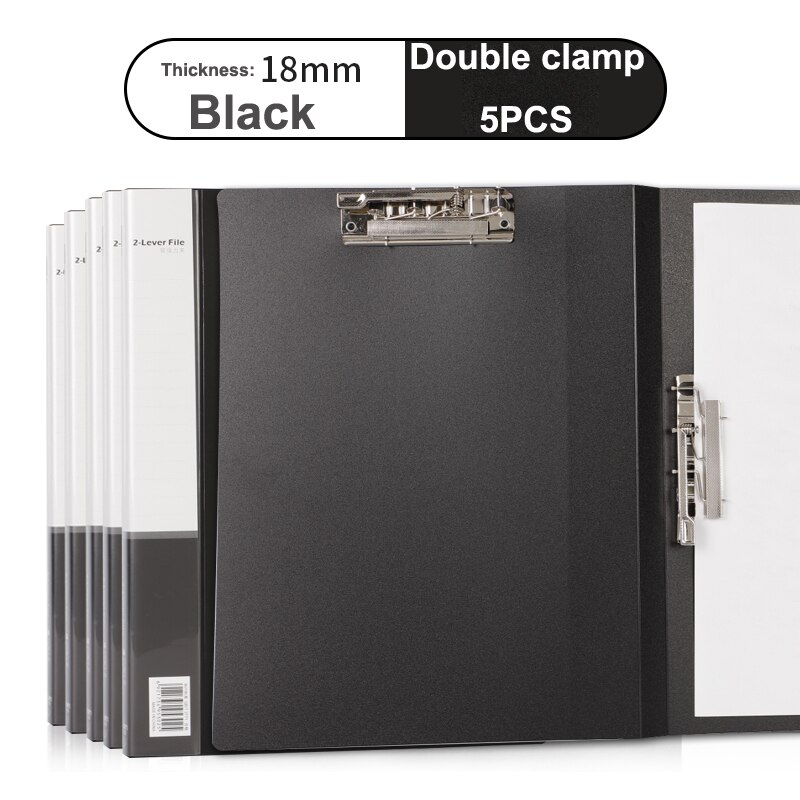 5pcs A4 Double Board Folder Strong Clip File Folder Board, Paging Book Clip Storage Box, Student Board Folder Office Supplies: Double Clip black