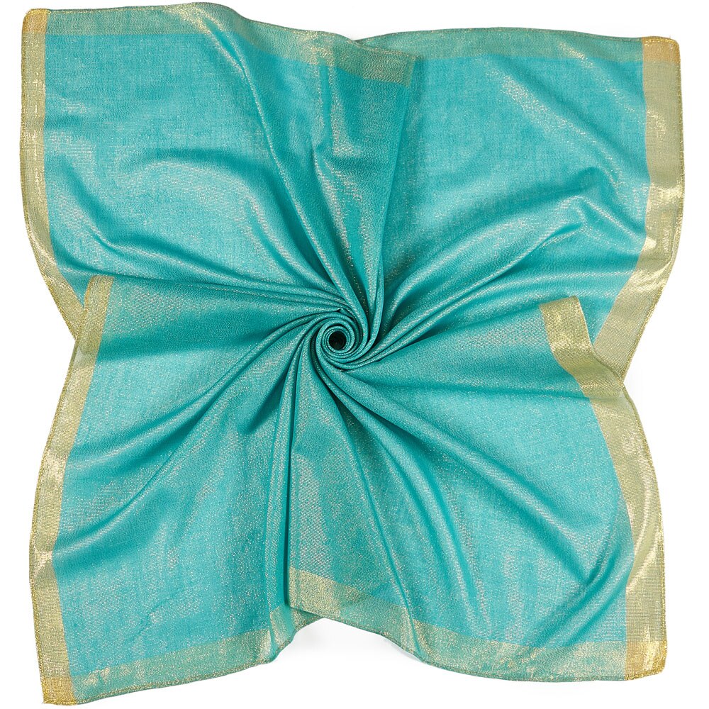 Foulard carré uni avec bordure en Lurex doré pour femme, châle léger, 90x90 cm: 15