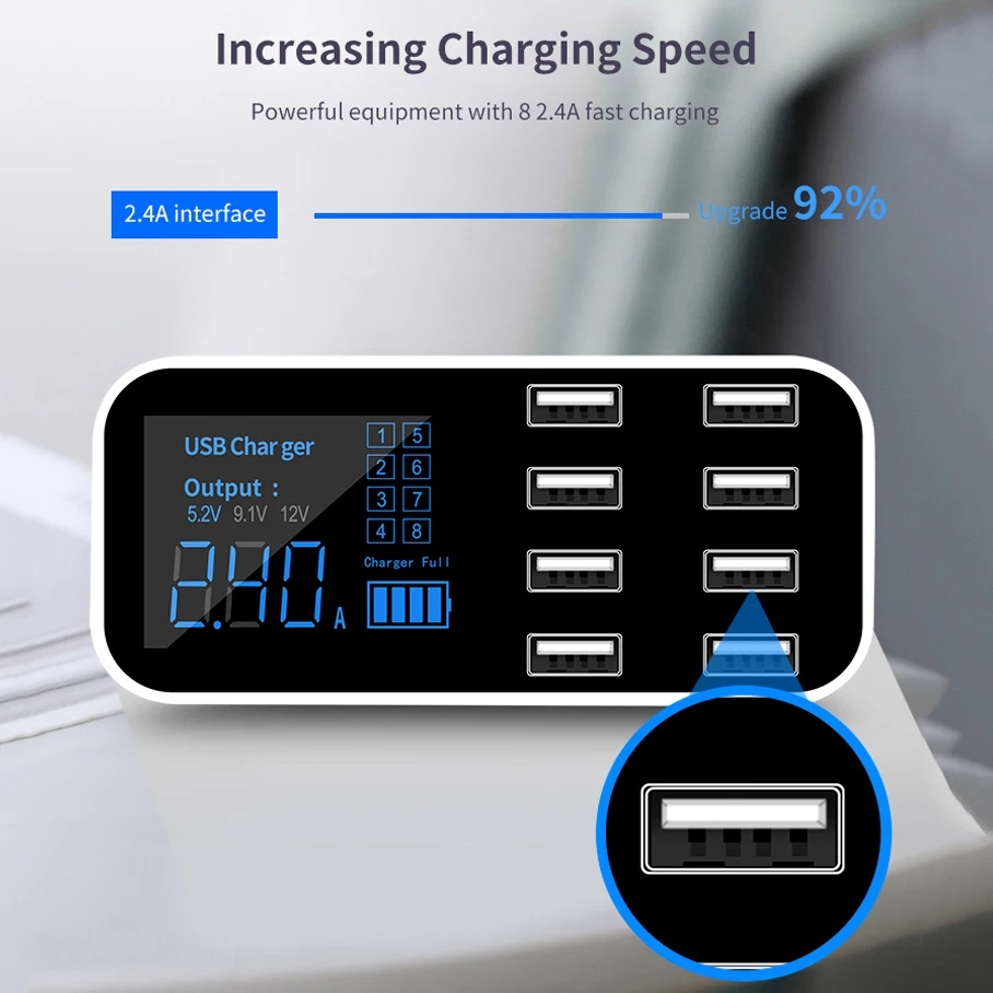 Aixxco 8 Poorten Usb Car Charger Led Digitale Display Snel Opladen Voor Iphone 11 Pro Max Samsung Auto Telefoon Oplader