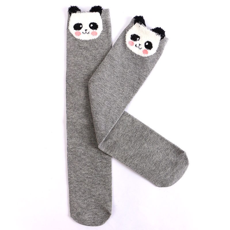 Cute Panda Kids Baby Socks Knee Girl Boy Baby Socks Animal Dot Soft Cotton Socks Striped Children Spring Summer Sock: gray panda