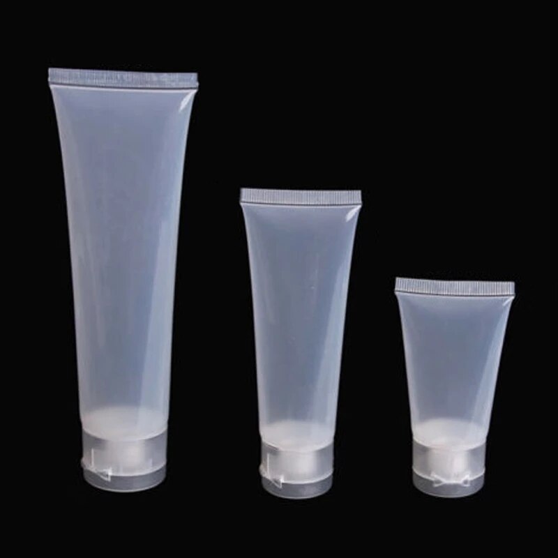 50 stuks 20ml 30ml 50ml 100ml lege cosmetische crème-emulsie lotionpotjes, transparante plastic zachte tubes verpakking containers