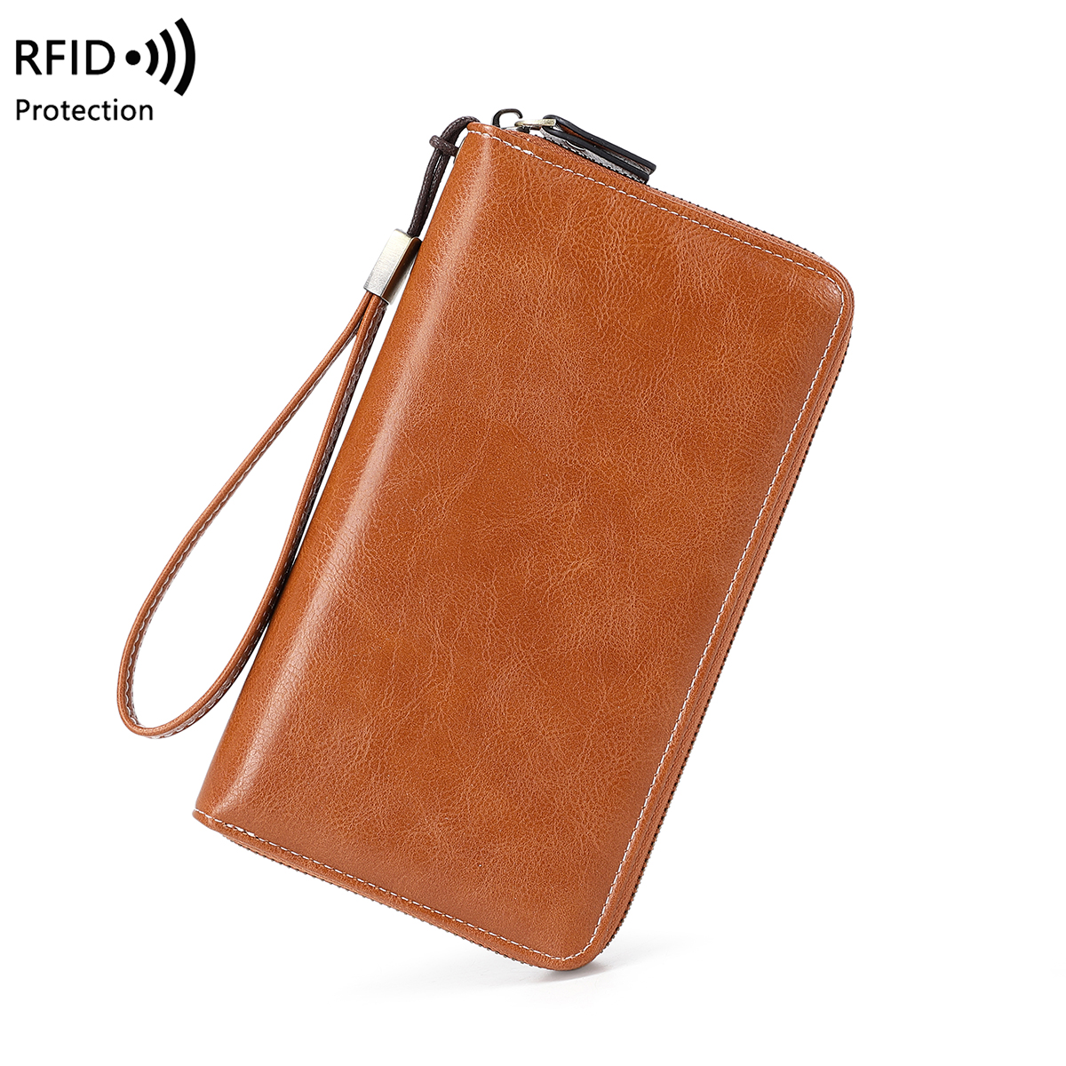 RFID anti-diefstal borstel portemonnee voor dames, meerdere sleuven, vintage, grote capaciteit, multifunctionele, stijlvolle clutch met polsband