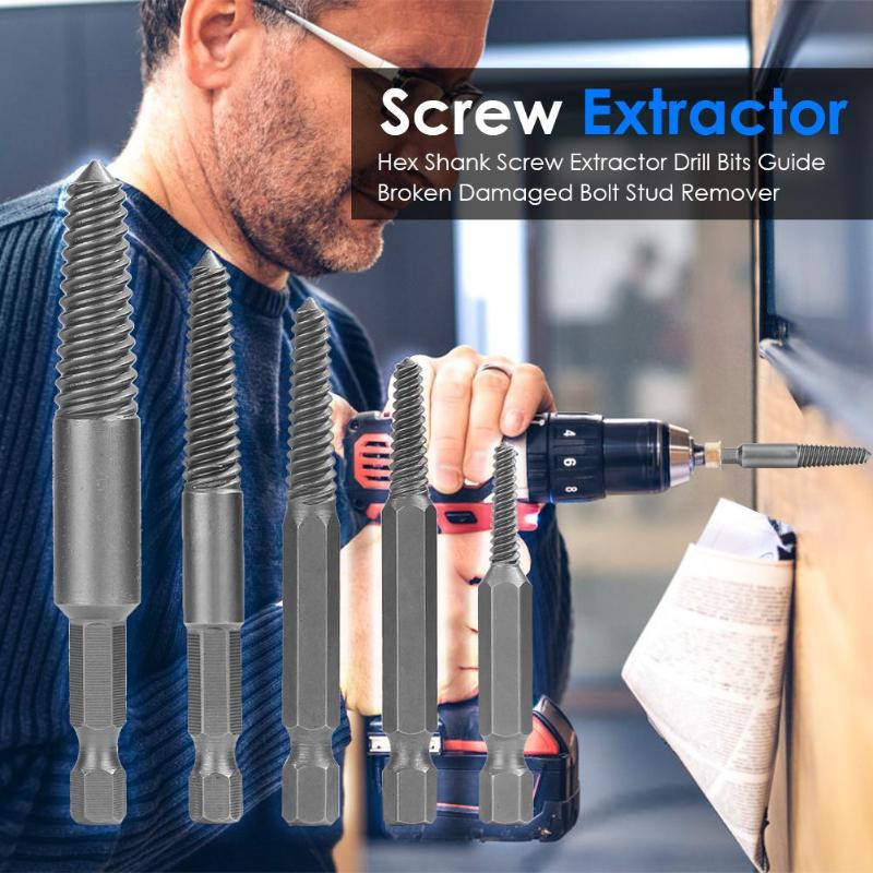 Hex Shank Screw Extractor Drill Bits Guide Broken Damaged Bolt Stud Remover