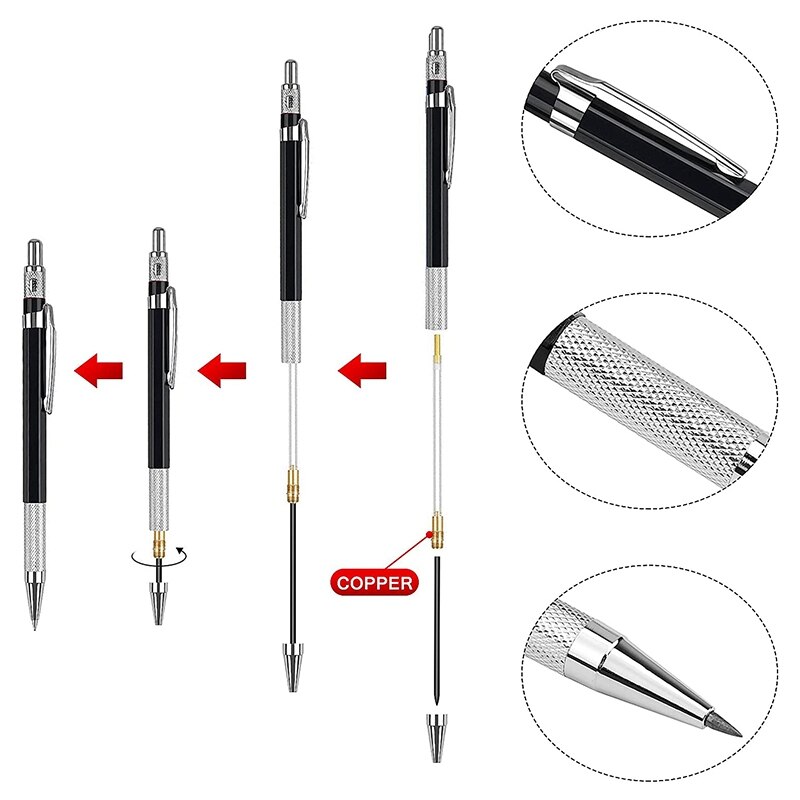 6 Pieces Carpenter Pencils with 72 Pieces Marker Refills, for Draft Drawing, Carpenter, Crafting, Art Sketching