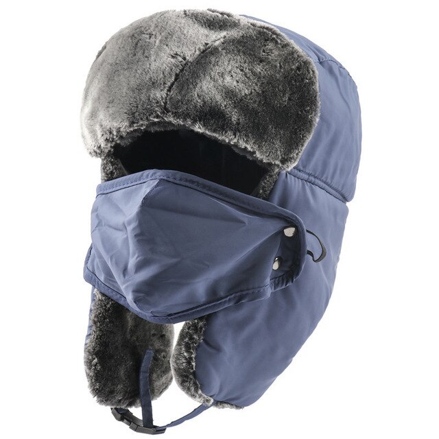 Gorro de aviador con mascarillas para niños y adultos, gorro impermeable de piloto, protección para las orejas, pasamontañas, de invierno,: New Blue Adult