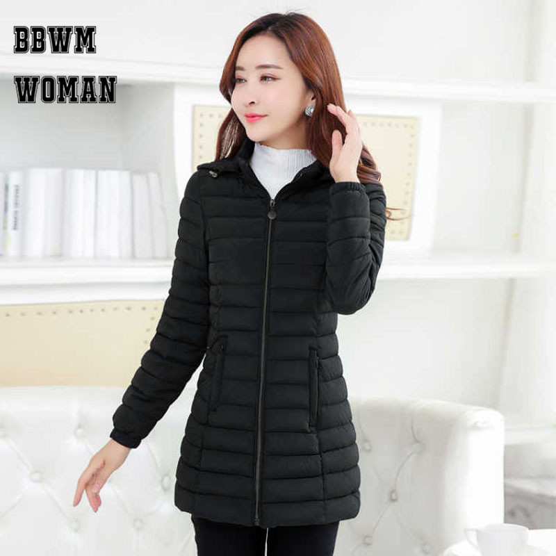 Leichte Baumwolle Lange Parkas Einfarbig Langarm Winter warm Plus Größe Weibliche gepolstert Mantel ZO1777